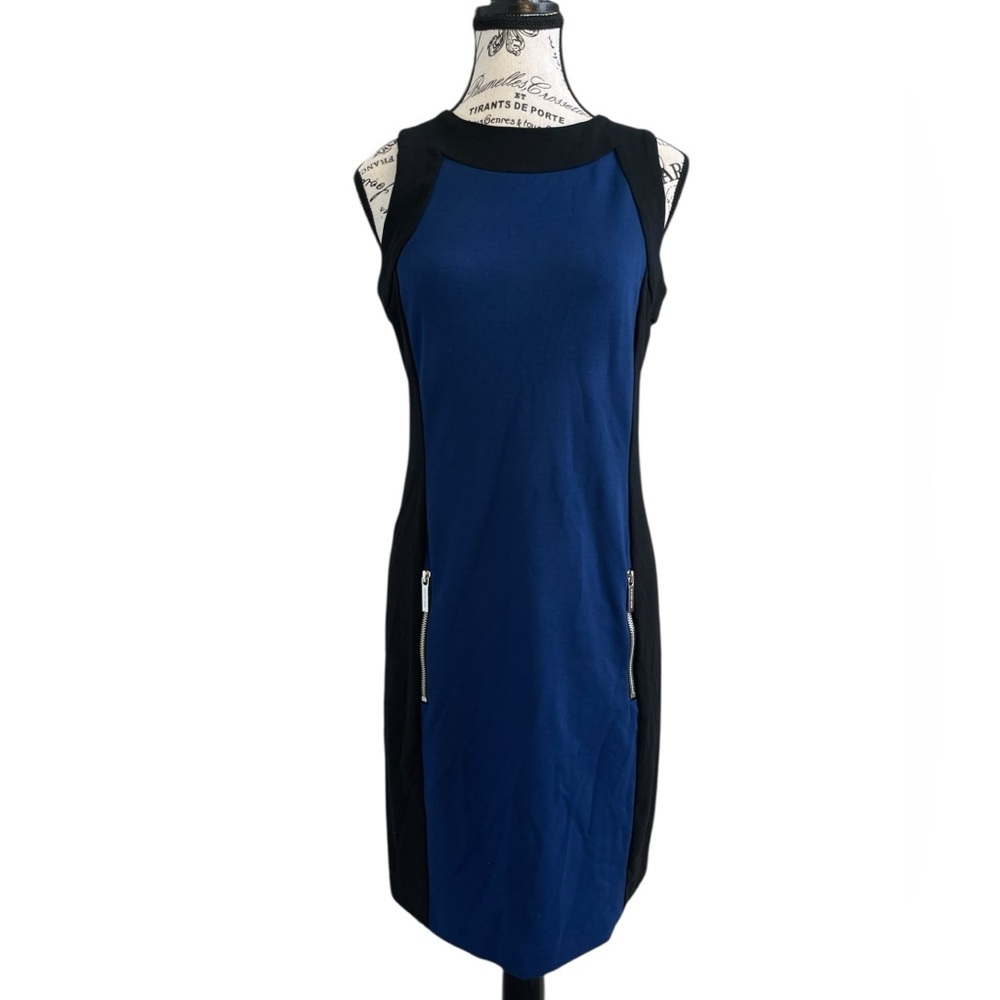 Michael Michael Kors Colorblock Zip Sheath Dress Blue Black Size Small